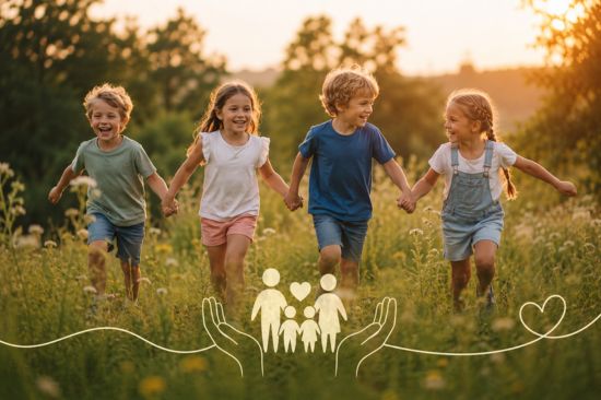 Gesunde Kinder gemeinsam im Gleichgewicht